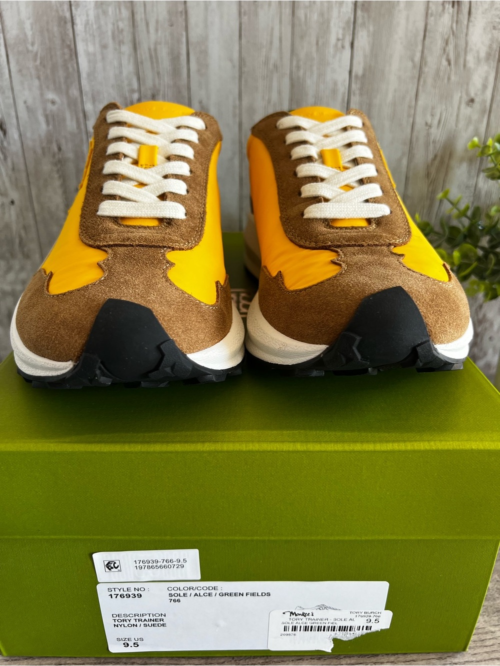 Tory Burch Trainer Colorblock Yellow, Brown & Green Runner Sneakers NEW 9.5 - Picture 2 of 7